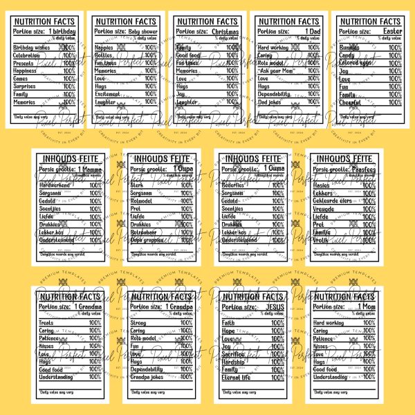 Nutrition facts combo Afrikaans & English