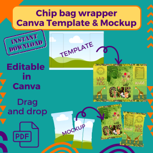 Chip bag wrapper Canva template and mockup