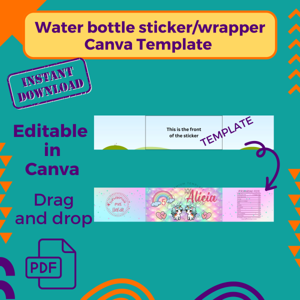 Water bottle sticker Canva template