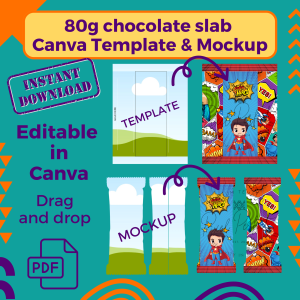 80g chocolate slab wrapper Canva template