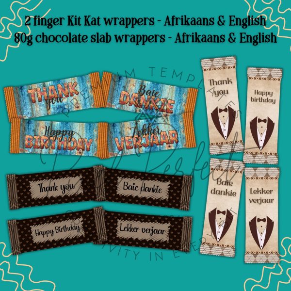 Birthday & Thank you chocolate wrappers bundle Set 1