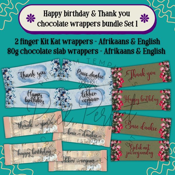 Birthday & Thank you chocolate wrappers bundle Set 1