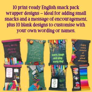 Back to school snack pack wrappers bundle English