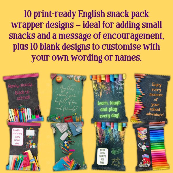 Back to school snack pack wrappers bundle English